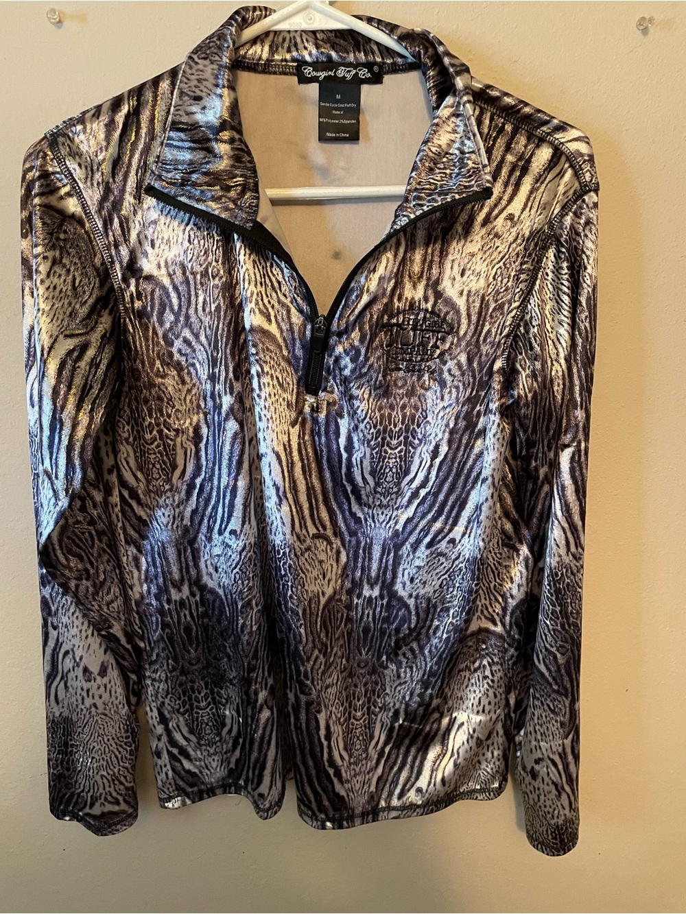Cowgirl Tuff Metallic Animal Print Quarter Zip Pullover
